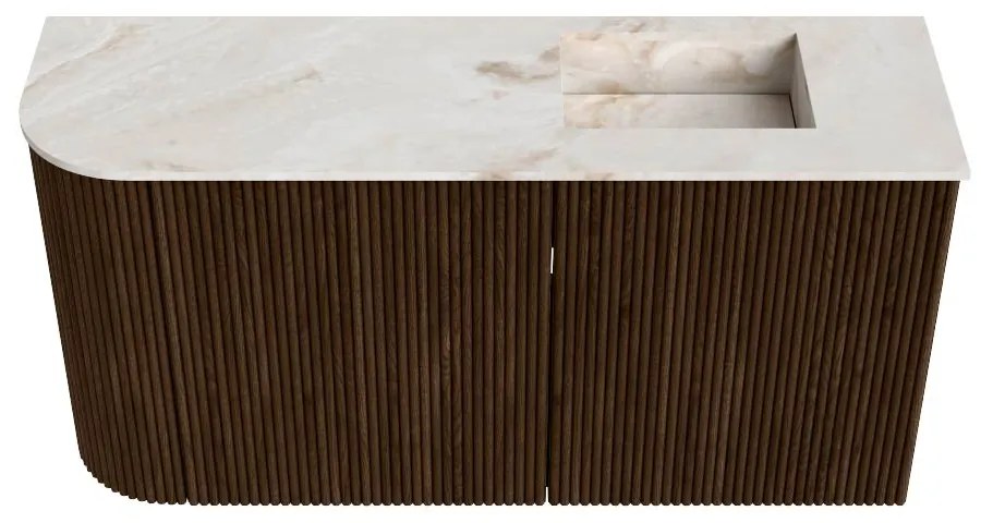 Mondiaz Joya DLux 80cm toiletmeubel ronding links walnut met wastafel faye rechts 1 kraangat frappe