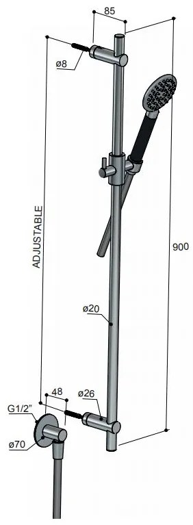 Hotbath Cobber Glijstang 90cm met handdouche Geborsteld Messing M308