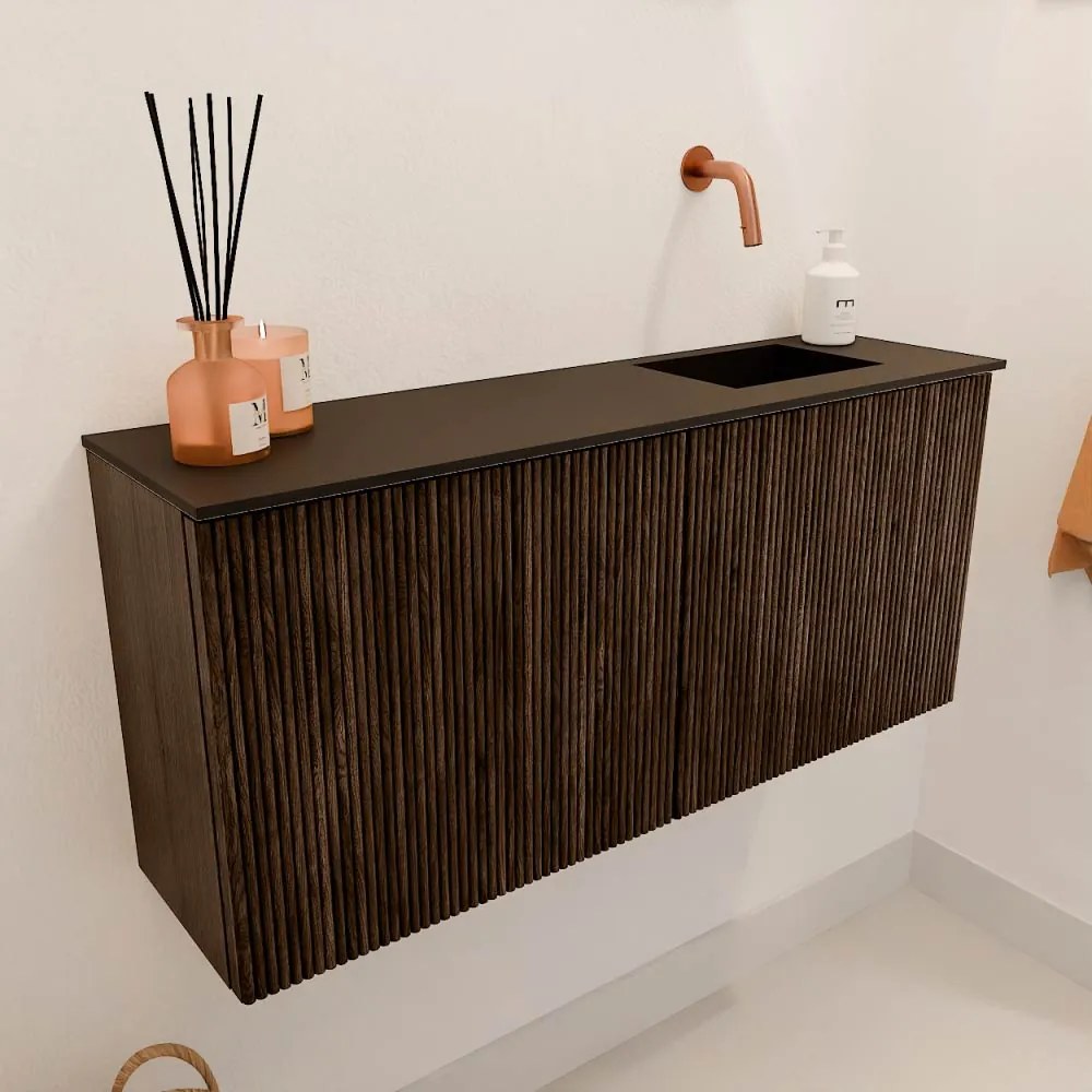 Mondiaz Joya 90cm toiletmeubel walnut met wastafel faye rechts zonder kraangat urban
