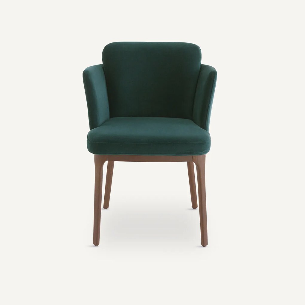 Tafelfauteuil met notenhouten poten en fluweel Jabote