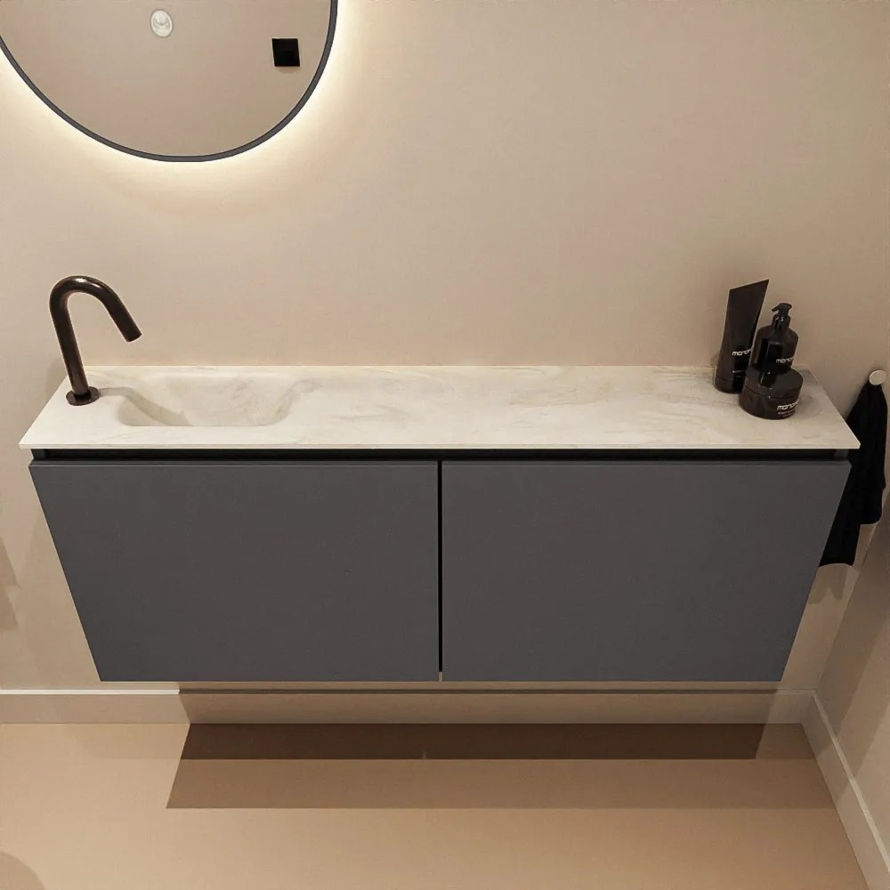 Mondiaz Ture DLux toiletmeubel 120cm dark grey met wastafel ostra links met kraangat