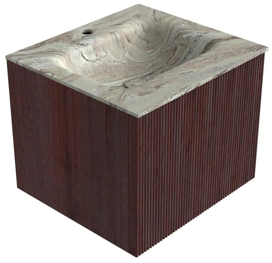 Mondiaz Kurve-dlux 50cm badmeubel ruby met 1 lade en wastafel grunne midden 1 kraangat glace