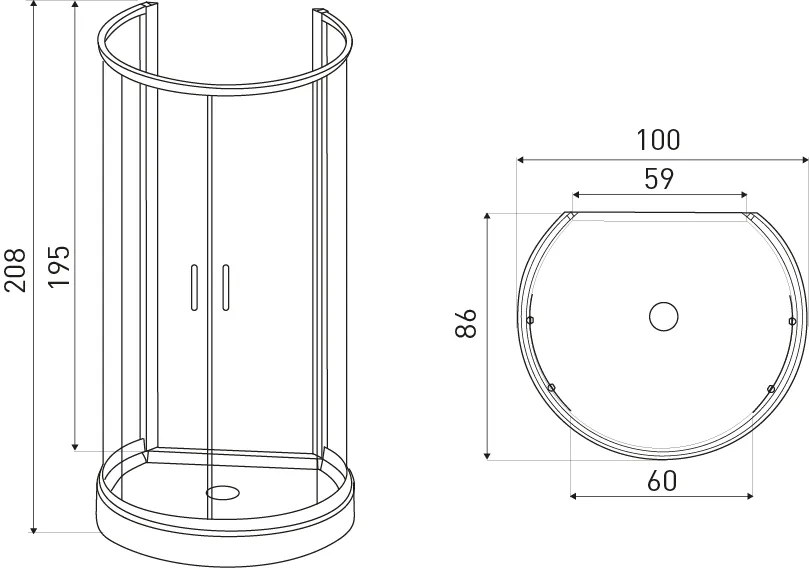 Kerra Vibe ronde douchecabine 100x86cm chroom