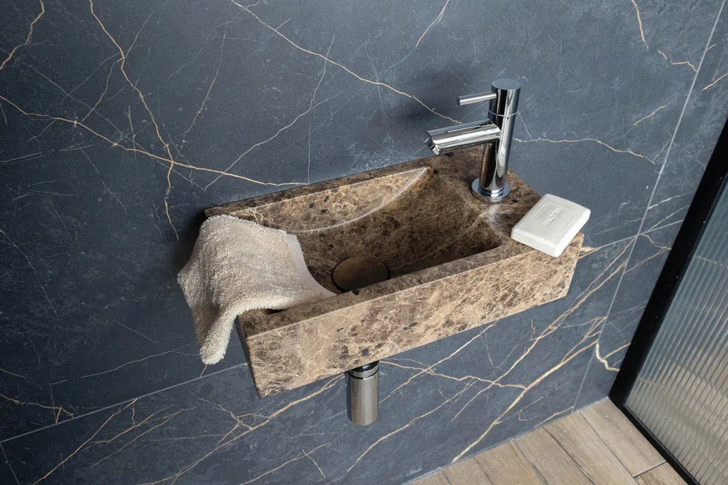 Saniclear Dark Emperador fonteinset met rechte kraan in chroom