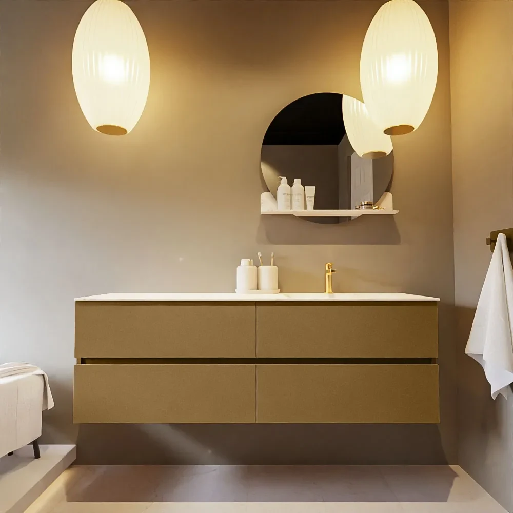 Mondiaz Vica DLux badmeubel 150cm oro 4 lades met wastafel ostra rechts 1 kraangat