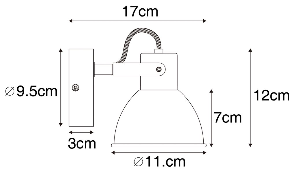 Industriële spot zwart met hout kantelbaar - Tommy