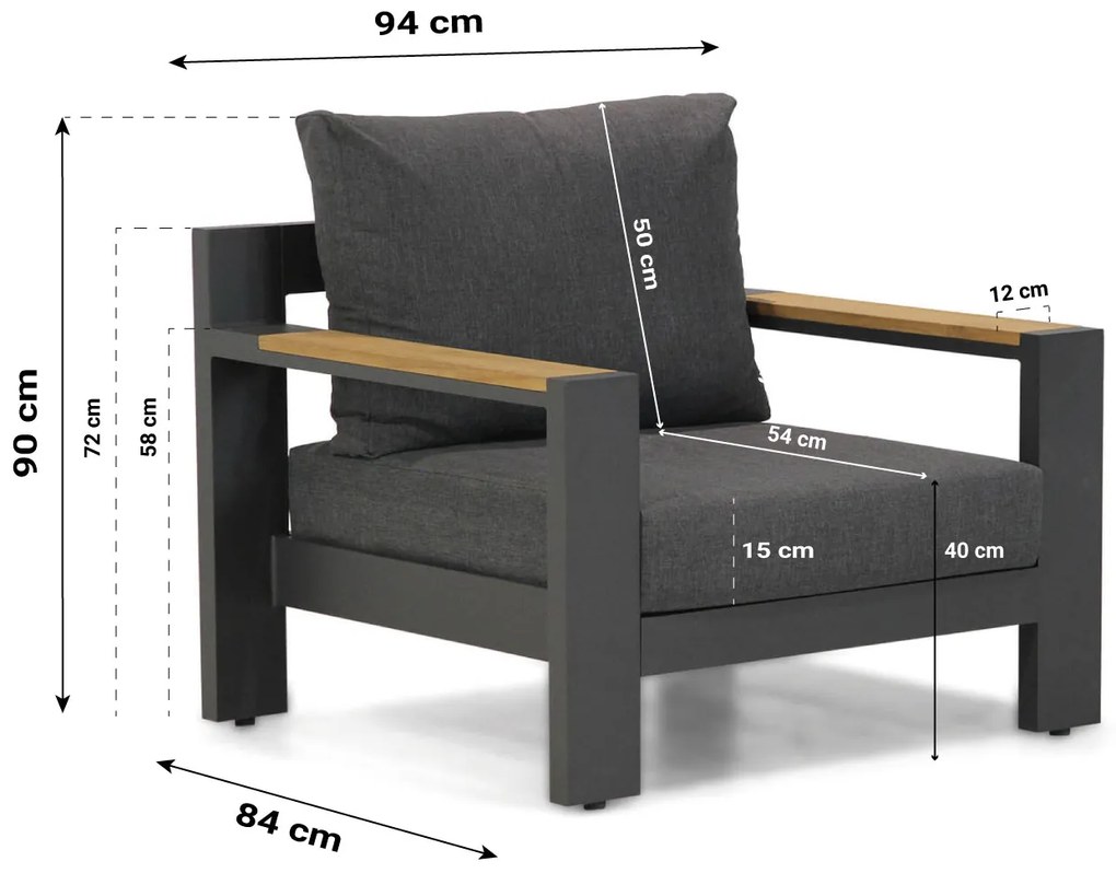 Stoel en Bank Loungeset 5 personen Aluminium/Aluminium/teak Grijs  Lifestyle Garden Furniture Milano