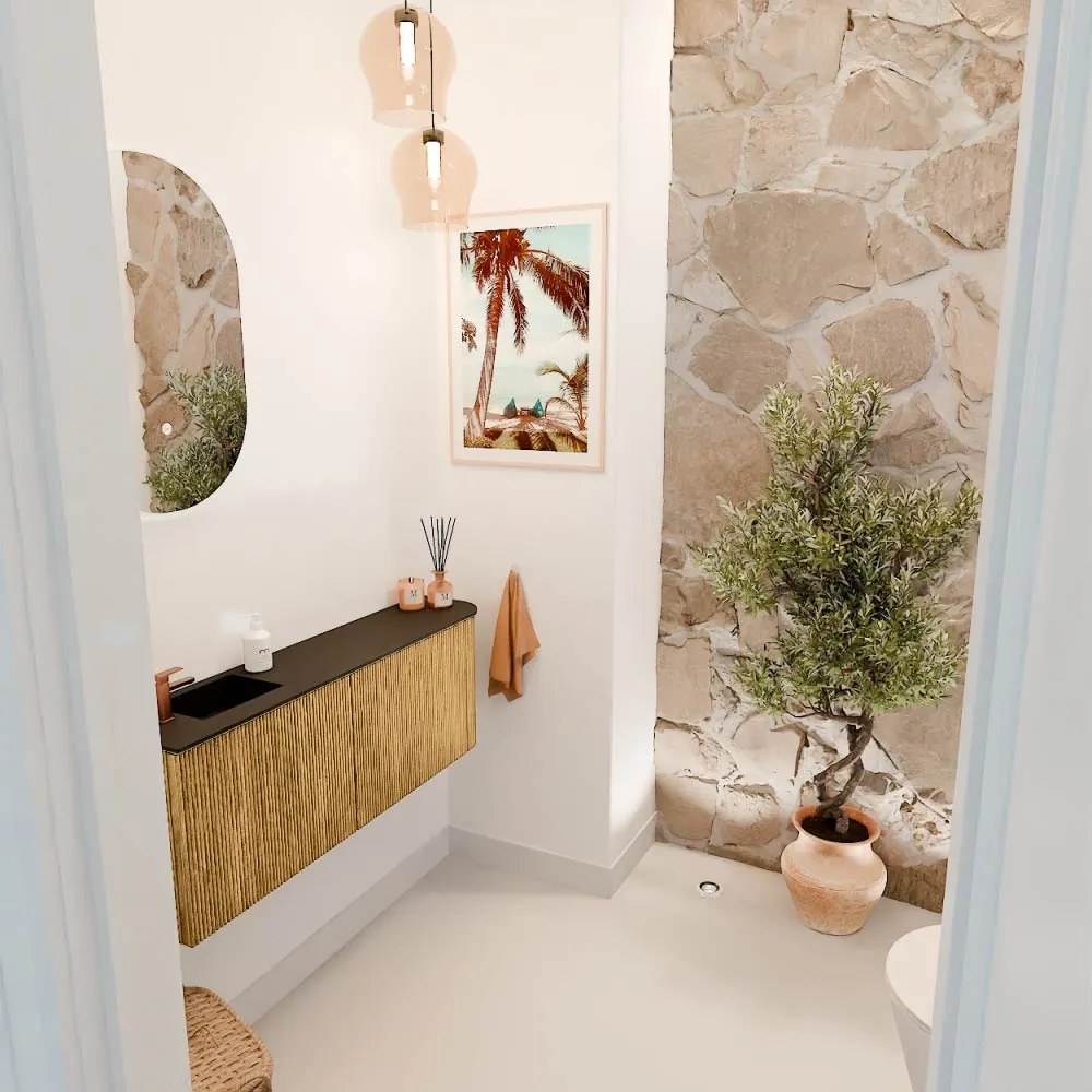 Mondiaz Joya 110cm toiletmeubel ronding rechts oak met wastafel faye links 1 kraangat urban