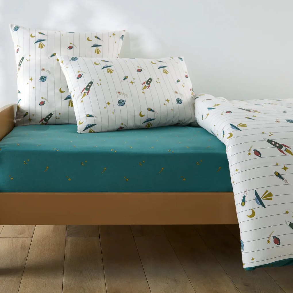 Hoeslaken voor kinderen, 30% gerecycled gewassen katoen, 25 cm kap, raketprint, EGOR