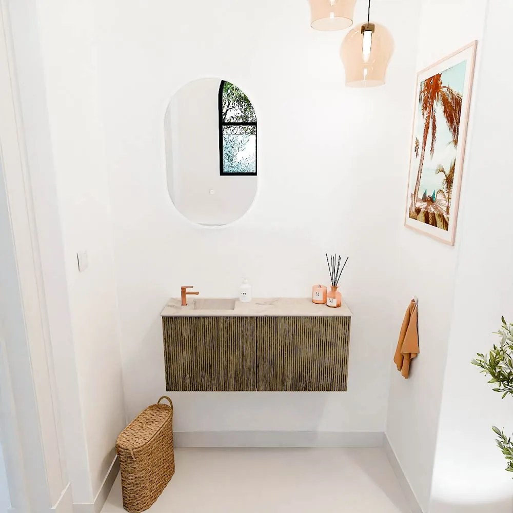 Mondiaz Joya DLux 90cm toiletmeubel dusk met wastafel faye links 1 kraangat frappe
