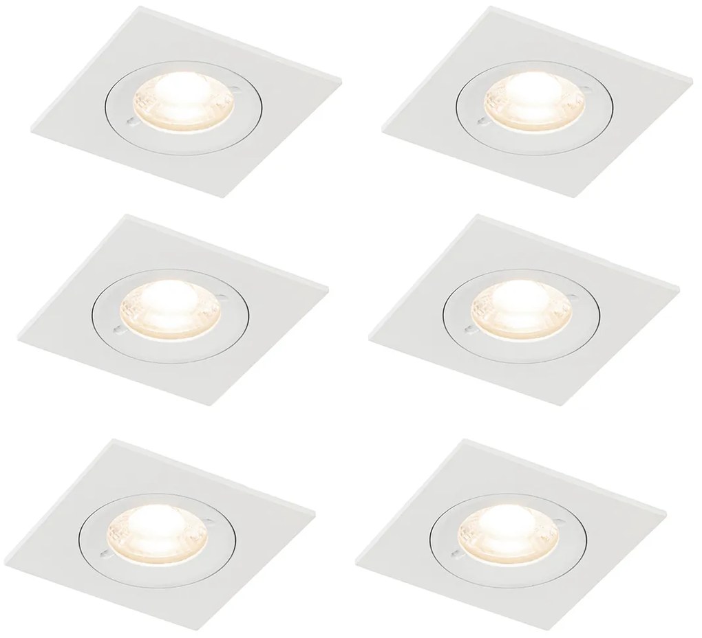 Buitenlamp Set van 6 inbouwspots wit vierkant GU10 50mm IP44 - Xena Modern GU10 IP44 Buitenverlichting Lamp