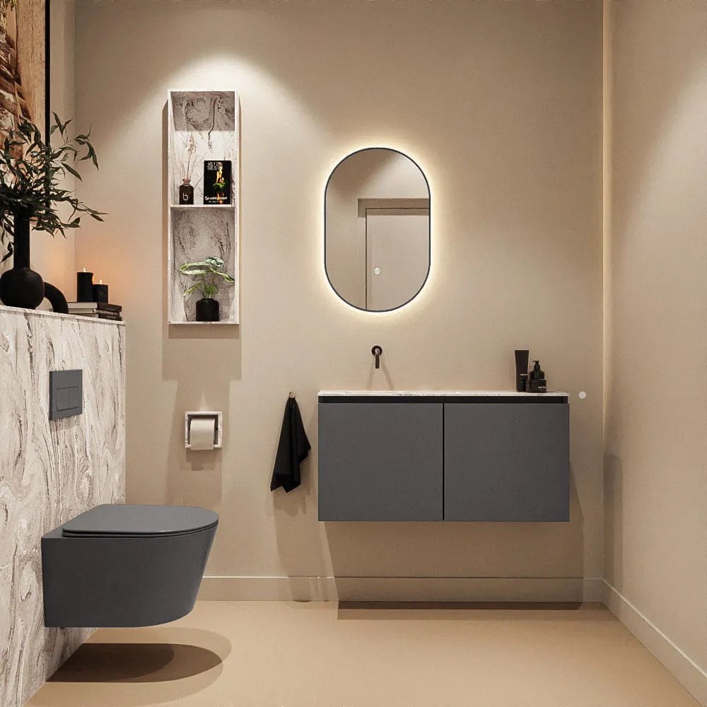 Mondiaz Ture DLux toiletmeubel 100cm dark grey met wastafel glace links zonder kraangat