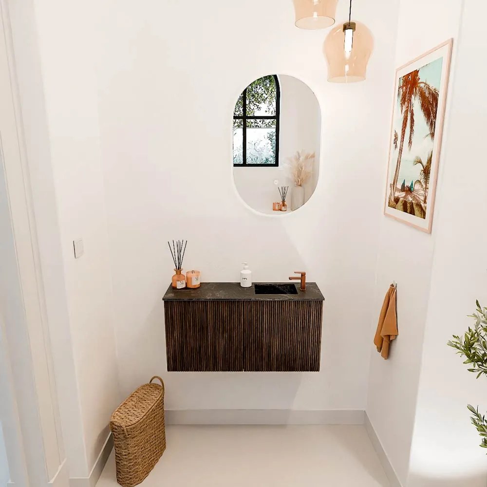 Mondiaz Joya DLux 80cm toiletmeubel walnut met wastafel faye rechts 1 kraangat lava
