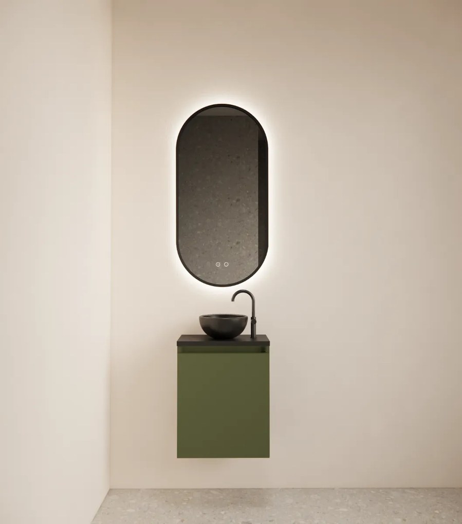 Gliss Design Echo toiletmeubel 40cm olijfgroen met toppaneel zwart mat