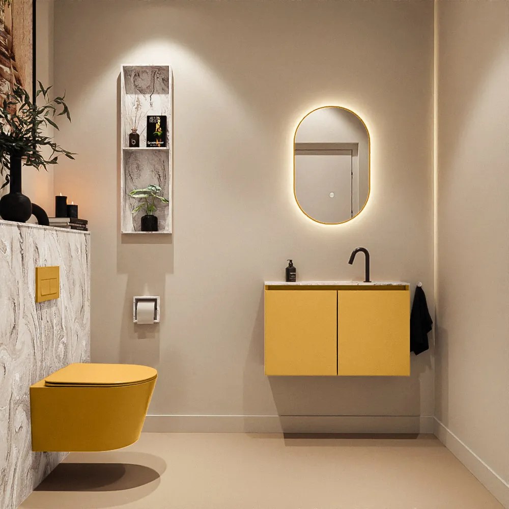 Mondiaz Ture DLux toiletmeubel 80cm ocher met wastafel glace midden met kraangat