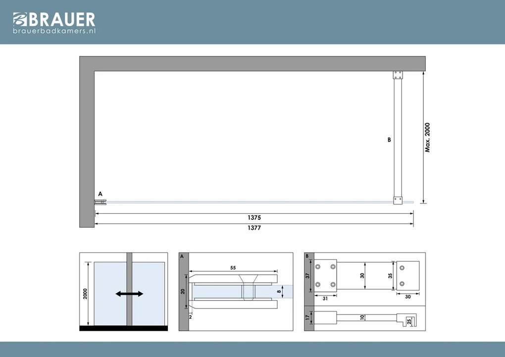 Brauer Void profielloze inloopdouche 140cm chroom