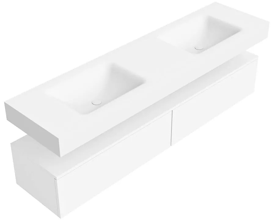 Zaro Alan badmeubel 180cm talc 2 lades met vrijhangende wastafel cloud dubbel zonder kraangat talc