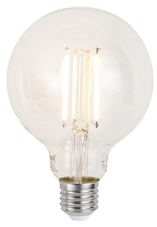 Smart hanglamp zwart met messing en amber glas incl. Wifi G995 - Zuzanna Design E27 bol / globe / rond Binnenverlichting Lamp