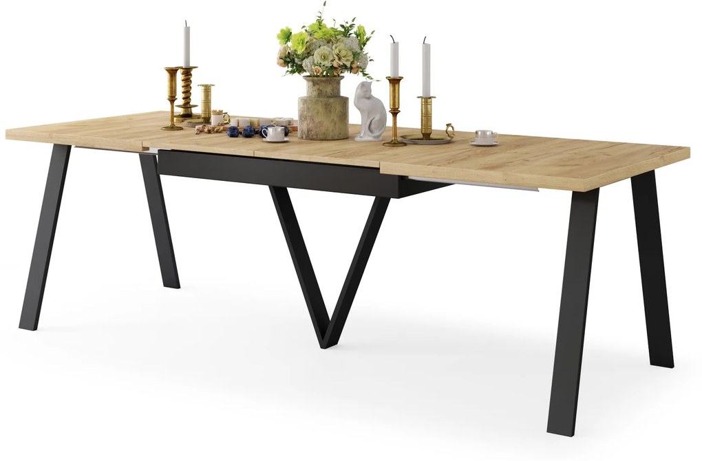 AVERY eik Craft goud/onderkant zwart - LOFT/INDUSTRIËLE TAFEL VOOR WOONKAMER / EETKAMER UITKLAPBAAR TOT 290 cm!