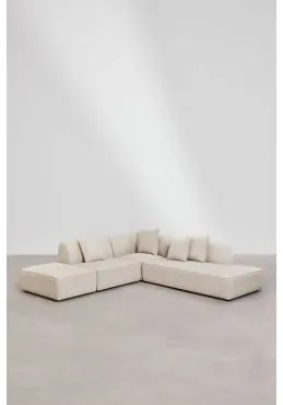 Cardea 3-delige Modulaire Hoekbank Met Chaise Longue Rechts En Gestoffeerde Poef Stof Chenille Beige – Crème - Sklum