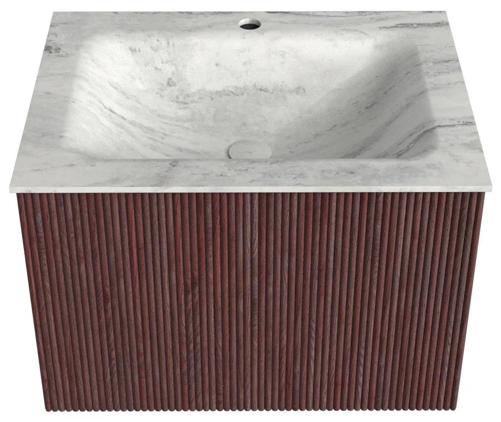 Mondiaz Kurve-dlux 60cm badmeubel ruby met 1 lade en wastafel cloud midden 1 kraangat opalo