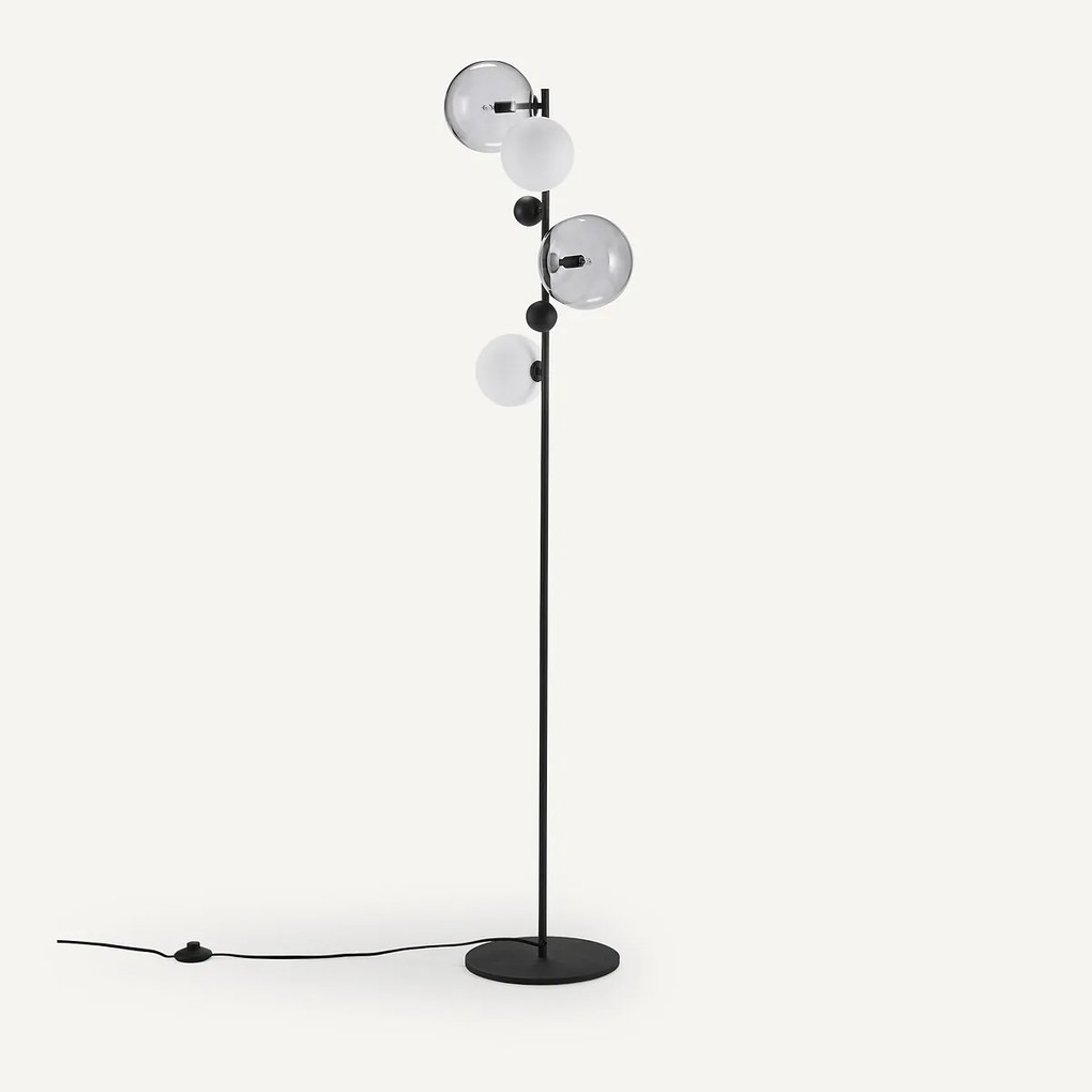 Staande lamp in gerookt glas en metaal, Bullesco