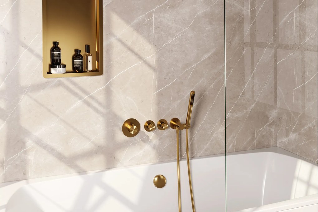 Brauer Gold Edition inbouw badkraan met badvulcombinatie en staafhanddouche geborsteld messing PVD