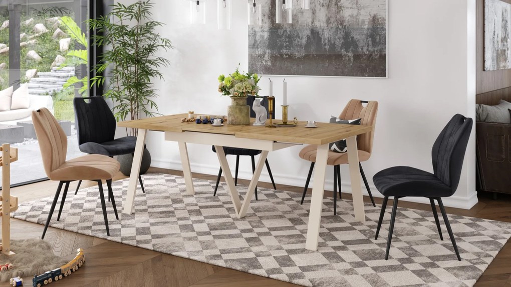 AVERY Eikenhout Artisan/onderkant beige - LOFT/INDUSTRIËLE TAFEL VOOR WOONKAMER / EETKAMER UITKLAPBAAR TOT 330 cm!
