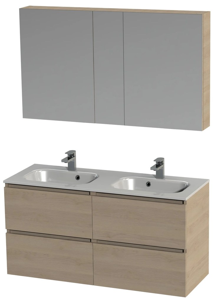 Tiger Loft badmeubel met spiegelkast en witte wastafel 120cm naturel eiken