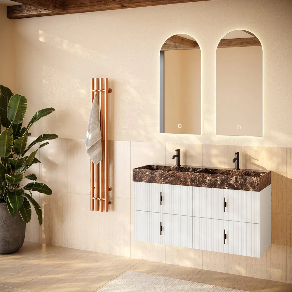 Muebles Murcia badmeubel ribbelfront 120cm wit mat met Dark Emperador wastafel met kraangaten