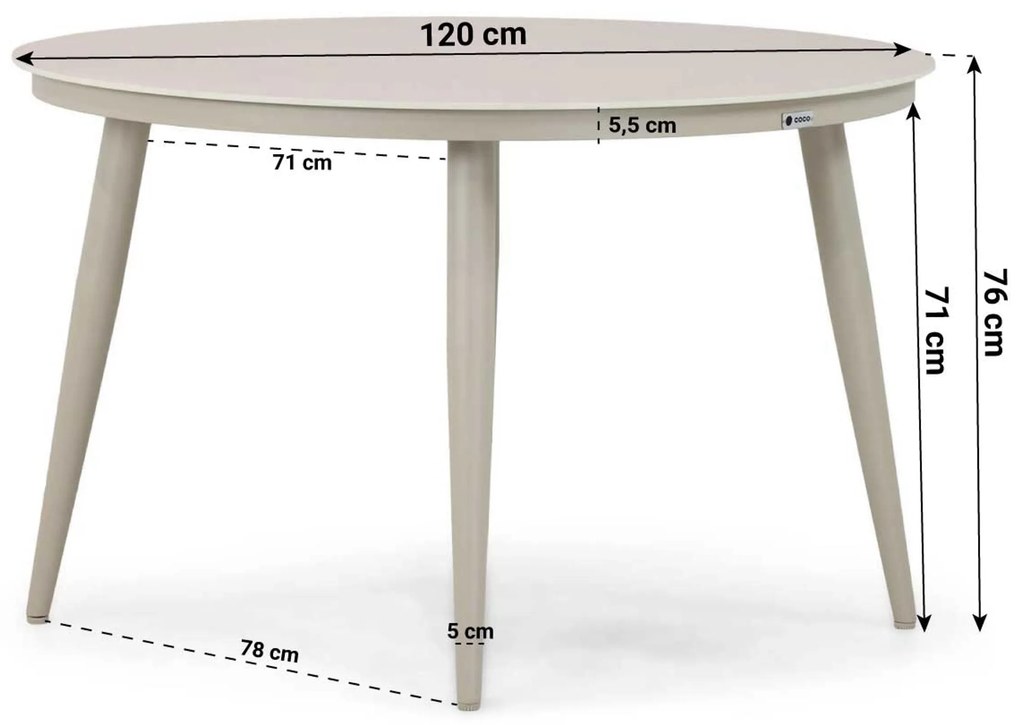 Dining Tuintafel rond 120 cm rond Aluminium Taupe Vienna