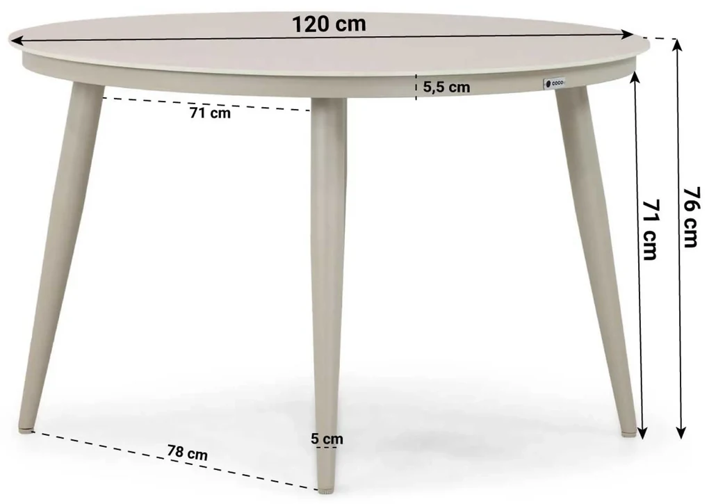 Dining Tuintafel rond 120 cm rond Taupe Vienna | BIANO