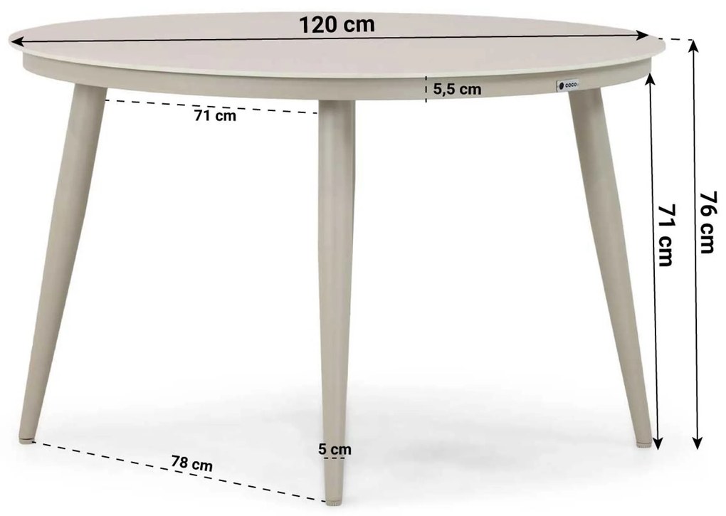 Tuinset Ronde Tuintafel 4 personen 120 cm Aluminium/rope Taupe Coco Penya/Vienna