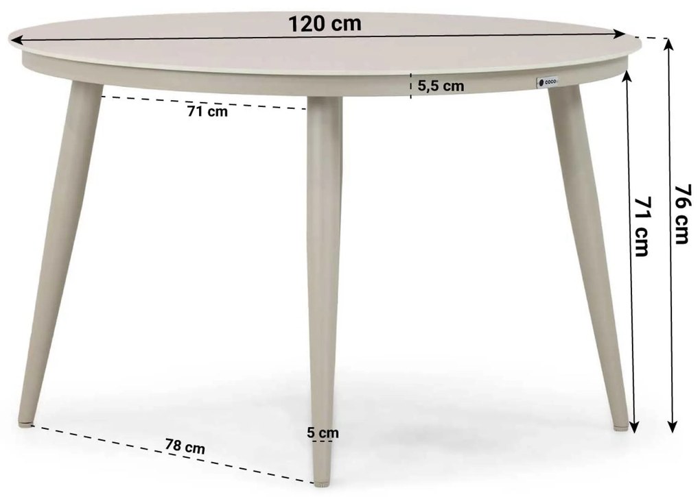 Tuinset Ronde Tuintafel 4 personen 120 cm Aluminium/rope Taupe Coco Sevilla/Vienna
