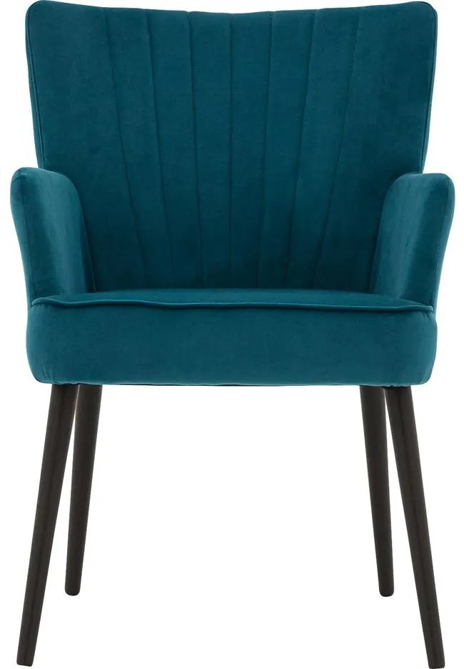 Goossens Eetkamerstoel Rob blauw velvet stof met armleuning, urban industrieel