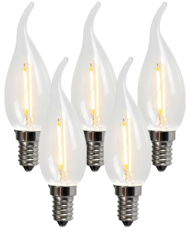 Set van 5 E14 LED filament kaarslampen BXS35 1W 100LM 2200K