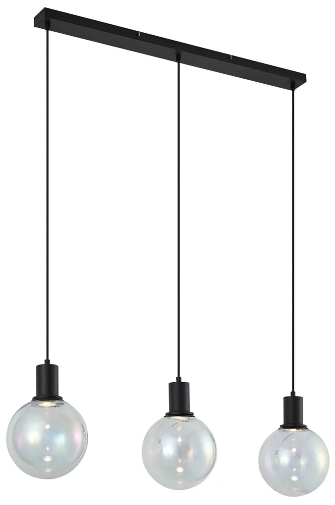 Design hanglamp zwart met regenboog glas langwerpig 3-lichts - Mallon