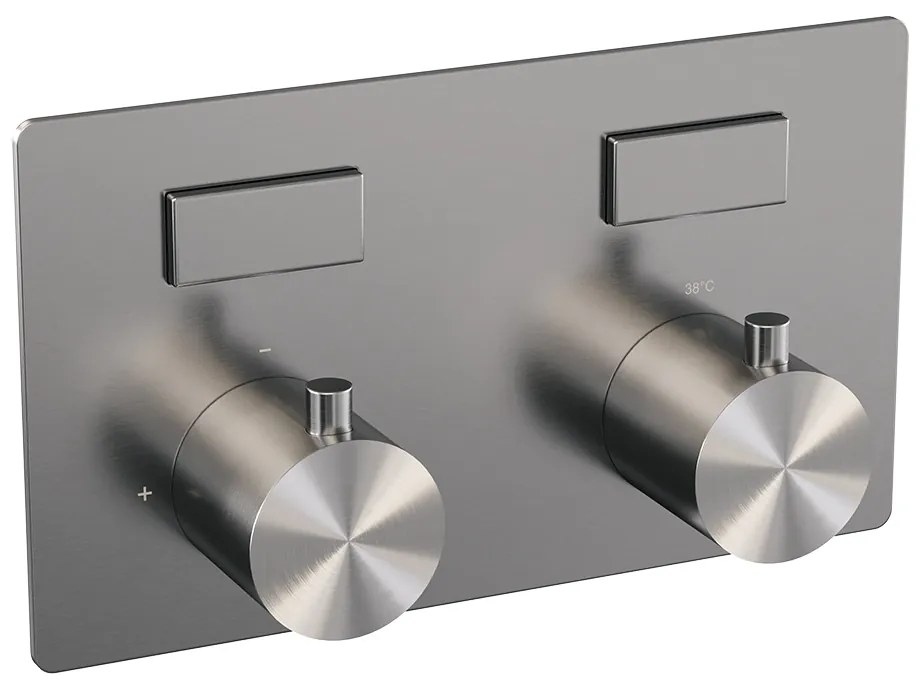 Brauer Brushed Edition thermostatische inbouw regendouche met 3 standen handdouche, gebogen muurarm, glijstang en hoofddouche 20cm set 69 RVS geborsteld PVD