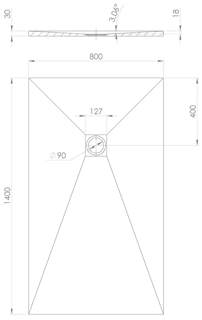 Polysan Treneca douchebak 140x80cm grijs mat