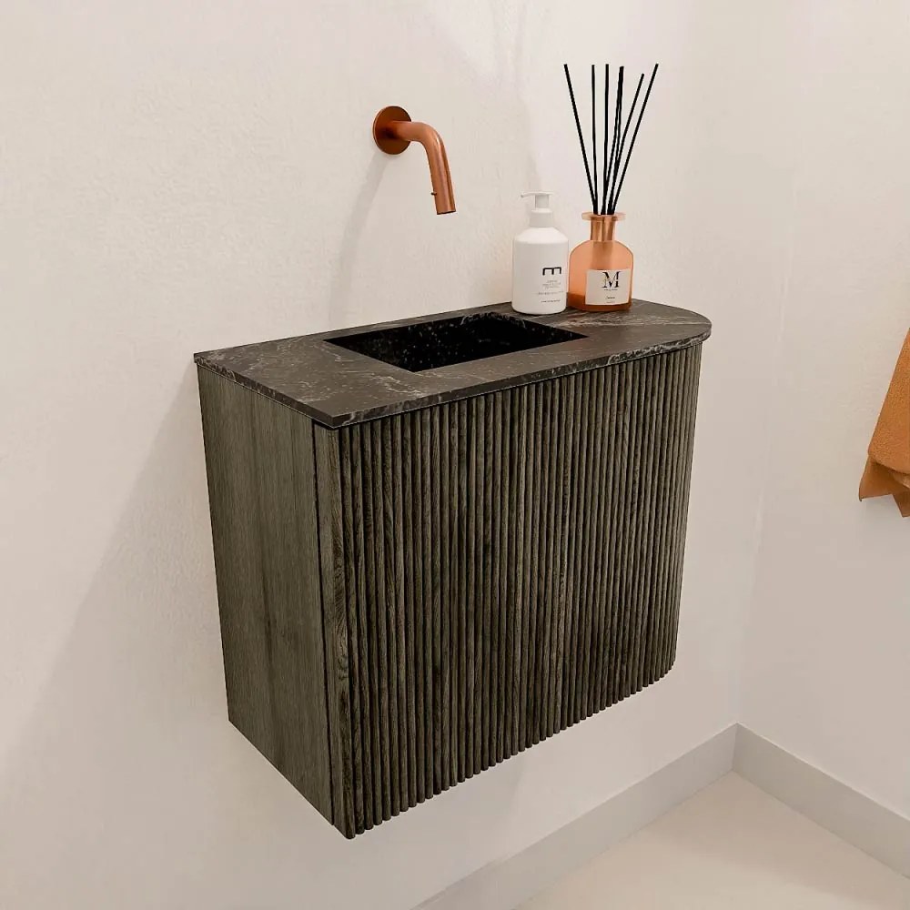 Mondiaz Joya DLux 50cm toiletmeubel ronding rechts shadow met wastafel faye links zonder kraangat lava