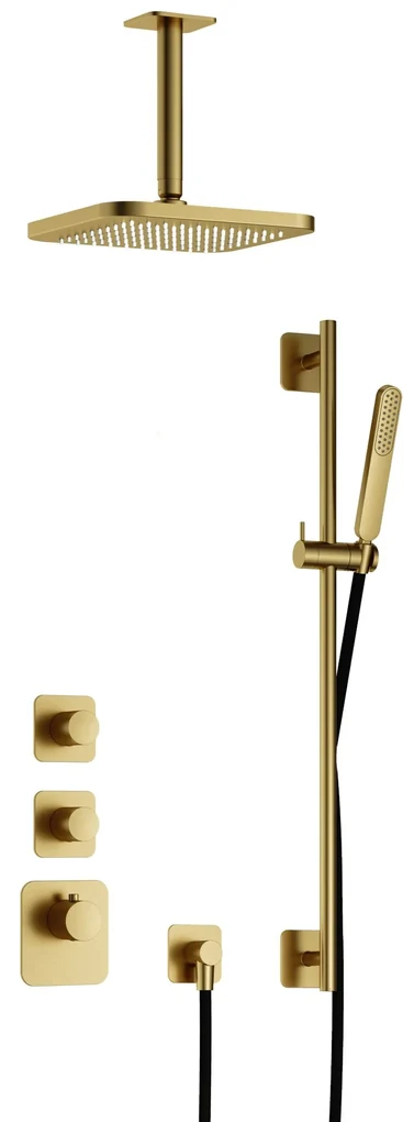 Hotbath Gal IBS40BBP High Flow inbouwdouche met plafondbuis en glijstang geborsteld messing PVD
