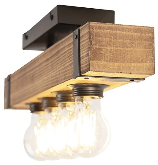 Industriële plafondlamp hout met staal 4-lichts - Reena