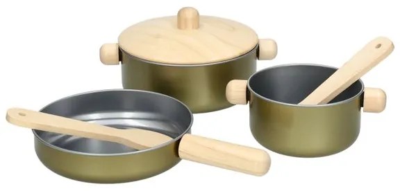 Pannenset, metaal en rubberhout, 2+