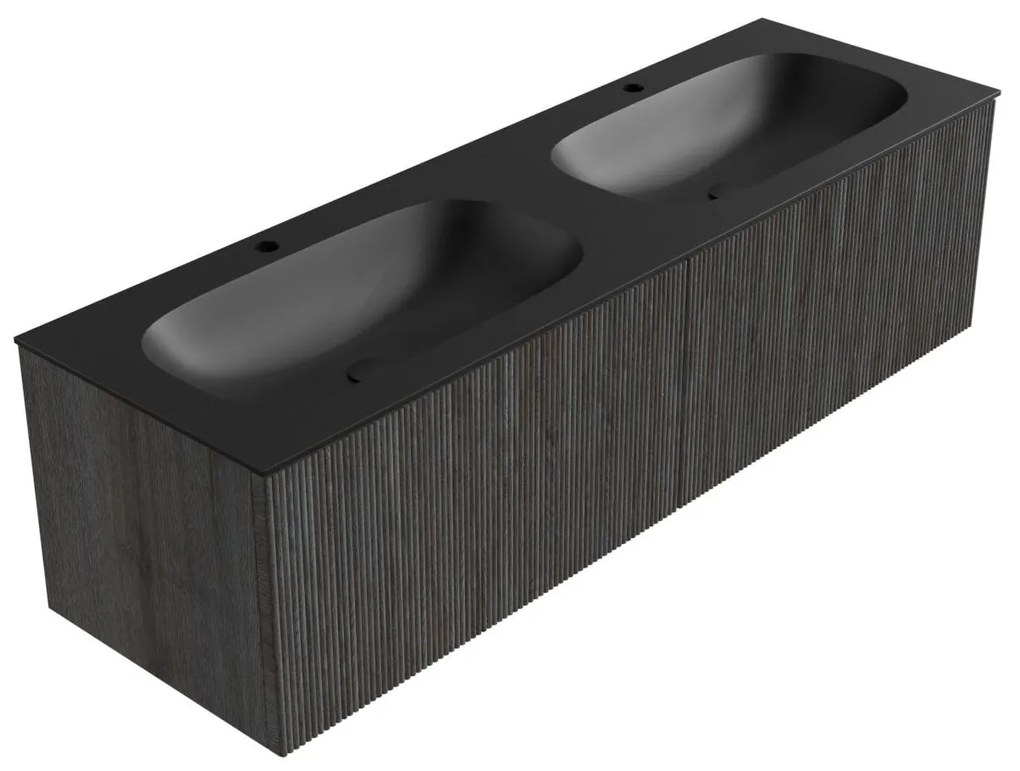 Mondiaz Kurve 150cm badmeubel shadow met 2 lades en wastafel big small dubbel 2 kraangaten urban