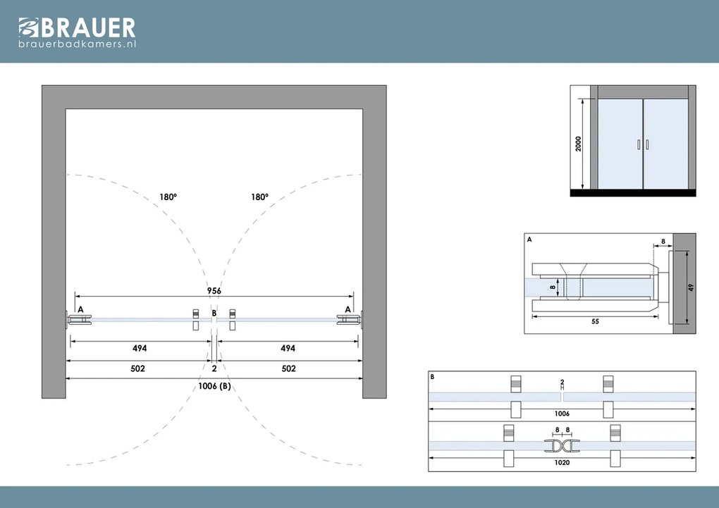 Brauer Void profielloze pendeldeuren 100cm RVS geborsteld PVD