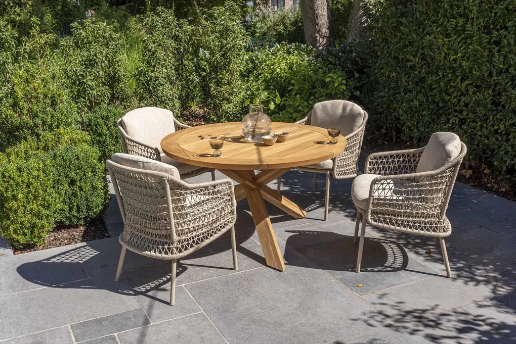 4 Seasons Outdoor Puccini tuinset met Prado tafel Ø 130 cm  Tuinset    beige weerbestendig