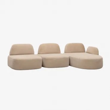 Rechte 3-delige Modulaire Chaise Longue Bank Gestoffeerd Giorgia Chenille Licht Zandbruin - Sklum