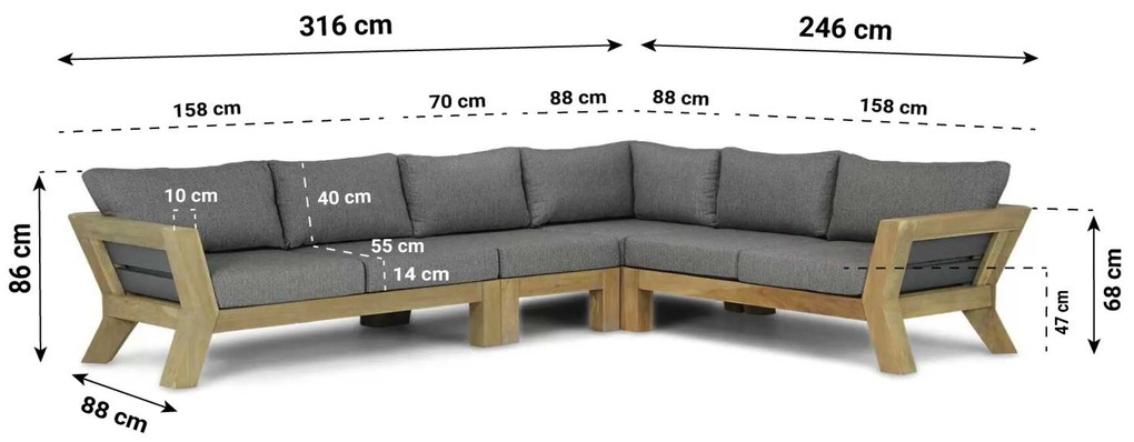 Hoek loungeset 6 personen Teak Old teak greywash Santika Furniture Santika Cantik