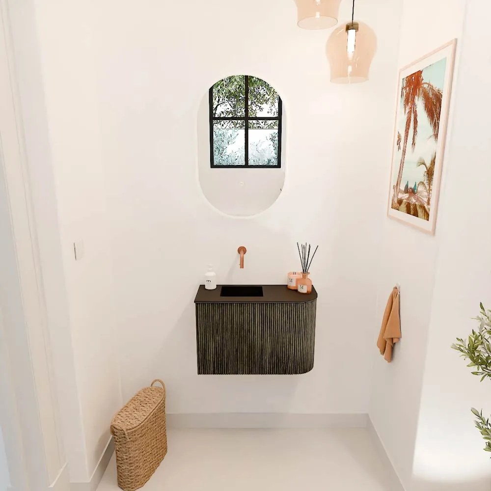 Mondiaz Joya 60cm toiletmeubel ronding rechts shadow met wastafel faye links zonder kraangat urban
