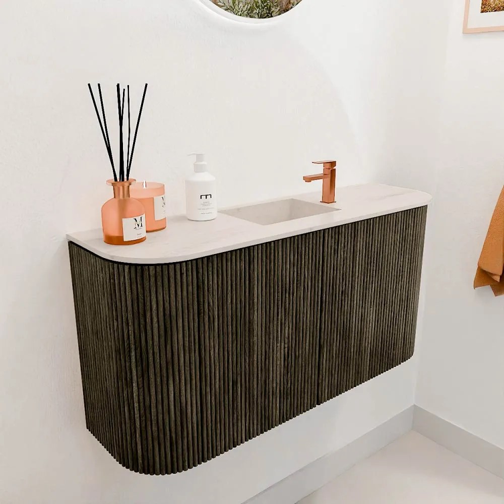 Mondiaz Joya DLux 85cm toiletmeubel ronding links/rechts shadow met wastafel faye midden 1 kraangat meli